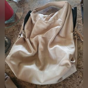 HUGE Kenneth Cole New York 100% Soft Leather Tan Black HOBO Handbag